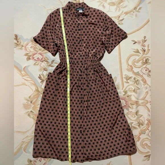 Fun, brown and black patterned vintage dress by Warren Z size 6 - Picture 7 of 9